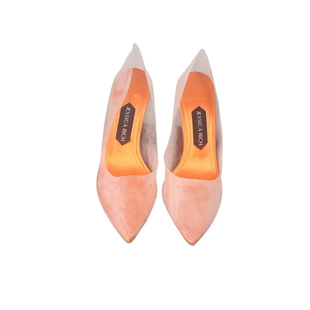 Jessica Rich So Fancy Orange Clear PVC Pointed Toe Logo Heel Pumps Womens 38